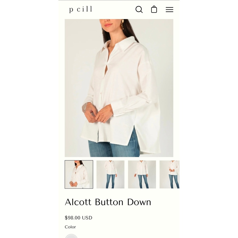 P Cill White Alcott Shirt Gathered Back Pleated Blouse Small